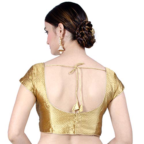 Chandrakala Brocade Banarasi Blouses for Women Sarees,Readymade Metallic Gold,3X-Large (B106MET7)