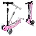 YOLEO Monopattino Bambini 3 a 10 Anni, Monopattino 3 Ruote con Ruote Lampeggianti in LED, Kids Scooter, Regolabile in Altezza, capacità Massima di 75 kg, Regalo per Bambini (Rosa-Pieghevole)