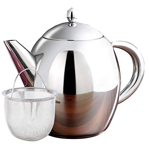 Rosenstein & Söhne Teiere con infusore - teiera Con ghiaione: Teiera in acciaio inossidabile, Filtro, 0,8 litri (acciaio inossidabile Con ghiaione, Tazza da tè, Setaccio in)