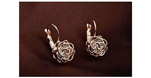 Blooming CZ Filigree 3D Rose Flower Crystal Leverback Dangle Drop Earrings for Women Sensitive Ear Sweet Dangling for Lovers Wedding Elegant Diamond Jewelry Gifts Hypoallergenic Her Girlfriend Valentines Day2