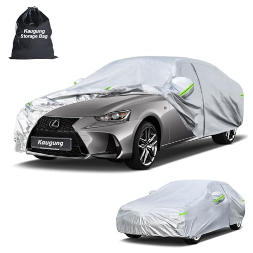 Image of KouKou Car Cover Custom Fit for Lexus IS250 IS300 IS350 (2005-2026), 6 Layers Waterproof All Weather for Automobiles Full Exterior Cover Rain Sun Snow Protector with Door Zipper. Silver