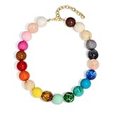 WOWORAMA Colorful Chunky Necklaces for Women Oversized Multicolor Resin Beads Choker Necklace Large Bold Statement Beads Ball Necklace Boho Holiday Jewelry