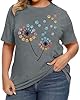 VVNTY Women’s Plus Size T Shirts Cute Dandelion Print Graphic Tshirt Oversized Summer Short Sleeve Round Neck Top XL-5XL (grey1,4XL Plus,) #3