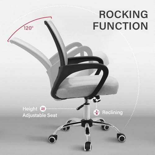 Panana Large Seat Adjustable Ergonomic Desk Chair Metal feet Swivel Office Chair Mid-Back with Lumbar Support Executive Task Chair (Grey) - Image 4