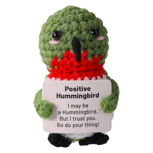TOYMIS Colibrí de Crochet Positivo, Colibrí Creativo y Emotivo con Tarjeta Inspiradora Animales de Crochet Creativos Regalos Positivos para Familiares y Amigos