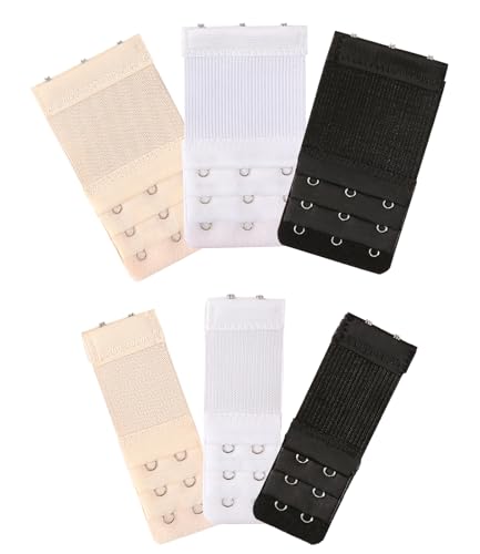 Lafefe Pack of 6 Soft & Comfortable Bra Extenders | Bra Extenders 3 Hooks & 2 Hooks UK Elastic Bra Strap Extender Set for Women (3 Rows Design)
