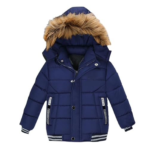 Boys Winter Down Jacket Coat Waterproof Faux Fur Hooded Parka Fleece Lined Puffer Quilted Down Overcoat Teenage Snowsuit Outerwear for Age 1-6 Years