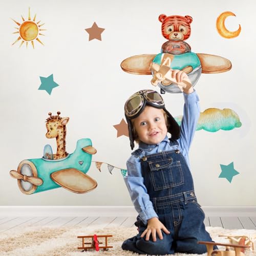 Vinilos decorativos animales y avión para habitación infantil miniatura 2