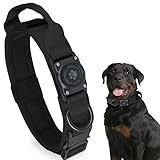 Tactical AirTag Dog Collar, 100% Waterproof Air Tag Dog Collars Compatible with Apple AirTag/airTags-2, Adjustable Military Collar with Handle, GPS Dog Collar for Medium Large Dogs(Black,M)