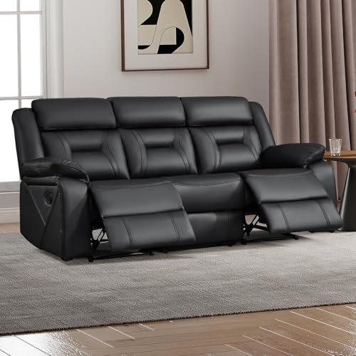 Image of EBELLO Faux Leather Manual Reclining Sofa, 3 Seat Recliner Sofa Chair, Couch Furniture for Living Room, Furniture, Meeting Room, Black (3 Seat Sofa)