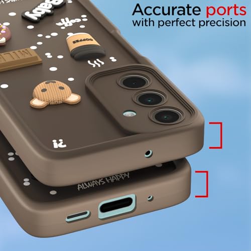 Image of Amazon Basic Back Cover for Samsung Galaxy A16 5G | Cute Fun Cartoon 3D Bear Silicone Full Body Protection Bumper Cover (Brown)