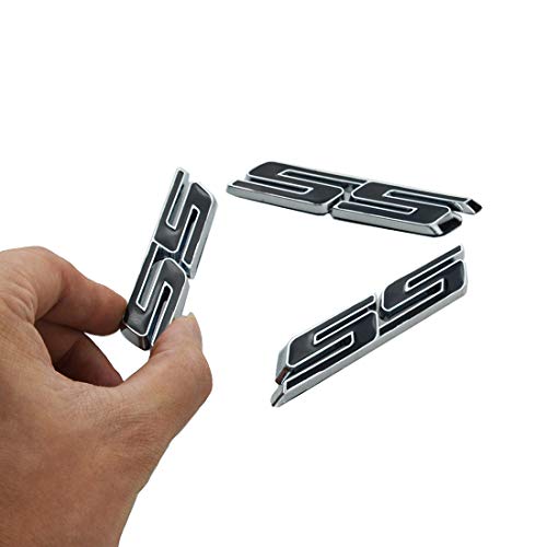 Image of Grill Side Fender Trunk Super Sport Emblem Badge Decal Letter 3D Logo Compatible with 2010 to 2025 Slant SS (Set of 3) (Silver Black)