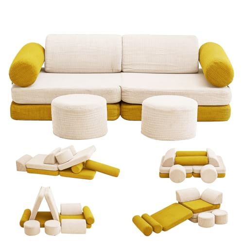 Image of DEYGIA Kids Modular Couch, 10PCS, Toddler Couch for Playroom, Kids Sofa for Boys & Girls (Beige, Yellow, M)
