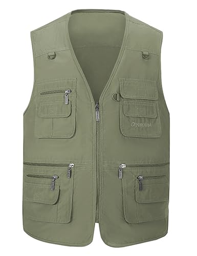 Lentta Colete de pesca masculino verão ao ar livre leve trabalho foto colete 16 bolsos, Verde popeli