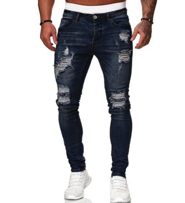 Men's Distressed Skinny Fit Ripped Denim Jeans, Slim Fit, Multiple Colors and Sizes
