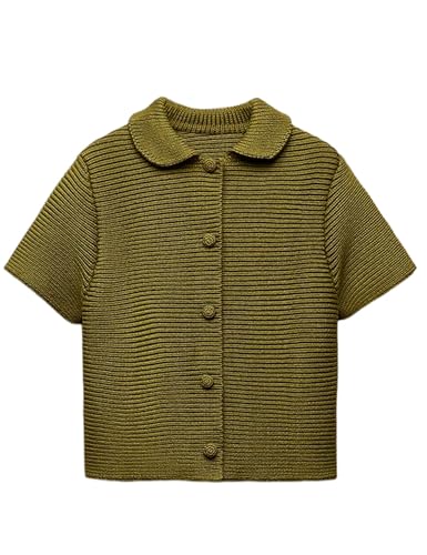 Image of Tanming Womens Cardigan Sweaters Soft Chunky Knit Top Short Sleeve Button Loose Outerwear Sweater