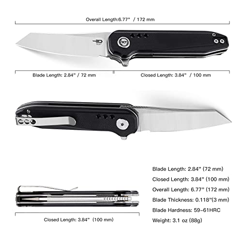 Bestech Knives Pocket Folder Folding Knife: 2.84" 14C28N Steel Reverse Tanto Blade, G10 Scales, Flipper, Liner Lock, Edc Steel Clip, Bg40A (Black G10) #TOP4