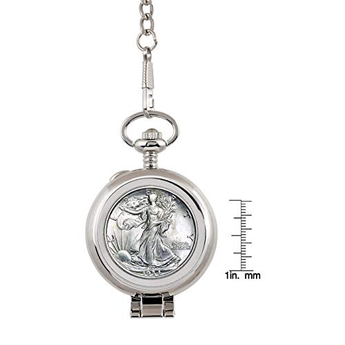 Coin Pocket Watch With Skeleton Quartz Movement | Silver Walking Liberty Half Dollar | Genuine U.s. Coin | Sweeping Second Hand, Roman Numerals | Silvertone Case | Certificate Of Authenticity #TOP5