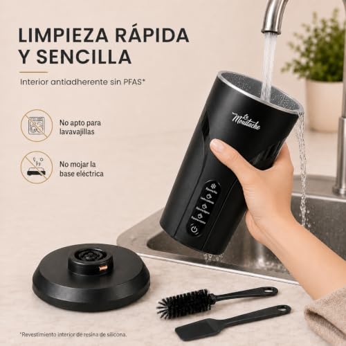 Miniatura 9 de La Moustache - Espumador Y Calentador De Leche Eléctrico 4 En 1 Espuma Tibia Fría, Espesa Fina 300 Ml - 500w Automático Y Silencioso Para Café Latte, Cappuccino, Macchiato Epic Foam Shaker
