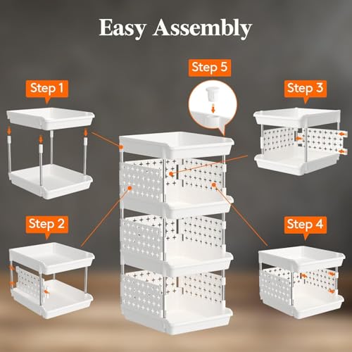 Image of JD Fresh 4 Tier Plastic Storage Drawer Organizer /Stackable Kitchen Organiser Rack /Breathable Design Shelf Storage Stand /Multipurpose Storage Rack for Kitchen, Office, kids room and Pantry (White)