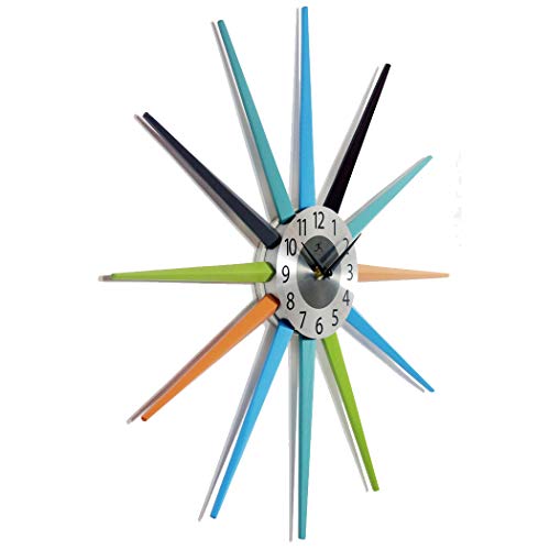 Infinity Instruments Stellar Starburst Vintage 20 inch Retro Midcentury Clock, Green, Blue, Aqua, Orange - Thumbnail 3
