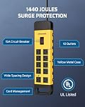 DEWENWILS 10-Outlet Bande de puissance du protecteur de surpression métallique avec 15Ft Cordon, prise plate, 15A Disjoncteur, 1440Joules, Bande de puissance industrielle lourde pour garage, atelier, mur, UL Inscrit