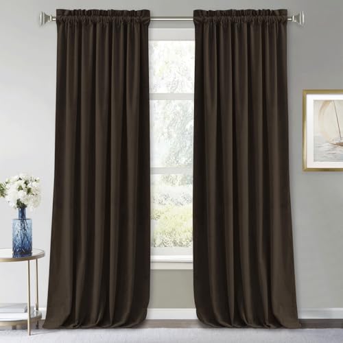 Image of RYB HOME Extra Long Velvet Curtains 120 inches Long, High Ceiling Curtains | Thermal Insulated, Room Darkening, Privacy UV Protection, Loft Apartment Living Room, Brown, W52 x L120, 2 Panels