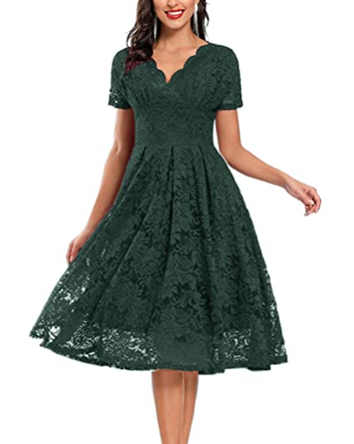 Easyoyo Vestido feminino de renda floral para convidada de casamento, formatura, festa, rodado, vest