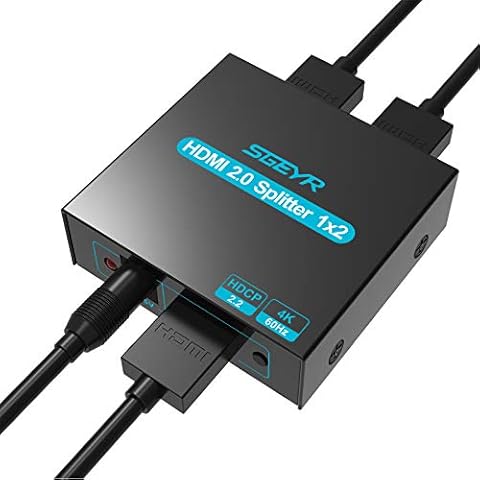 HDMI Splitter 4K, SGEYR HDMI 2.0 Switch 4K@60Hz, HDMI Splitter 1 In 2 Out Support HDR 4K 3D 1080P HDCP 2.2, HDMI Switcher for PS3/PS4/4 Pro Blu-ray Xbox DVD player Projector Cover