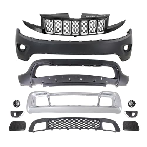 Grand Cherokee Front Bumper Cover Kit Fits 2014 2015 2016 Je-ep Grand Cherokee Overland Limited Summit 3.6L 5.7L 3.0L W/Upper Grille Lower Grill & Fog Lights
