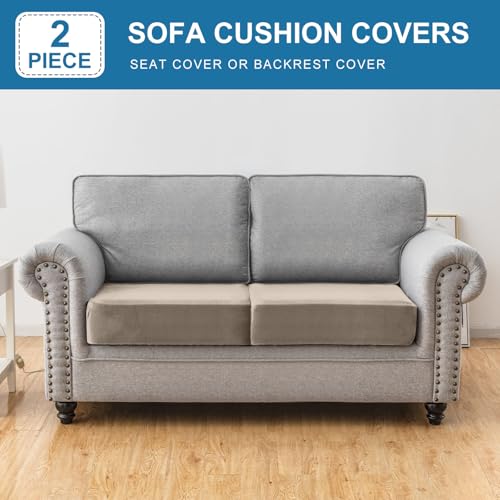 Image of Stretch Silver Fox Velvet Couch Cushion Cover - Soft and Comfortable Fuzzy Slipcover for Chair, Sofa, or Seat Cushion(2 Pcs for 2-Seat Cushion or Loveseat,Taupe)
