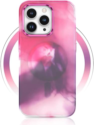 Yojiong Cover Magnetica per iPhone 13 Pro Max Compatibile con MagSafe,[Marble Motivo] Custodia Traslucida Opaca Posteriore Resistente ai graffi TPU Bumper Antiurto Sottile Protettiva Case, Rosa Viola