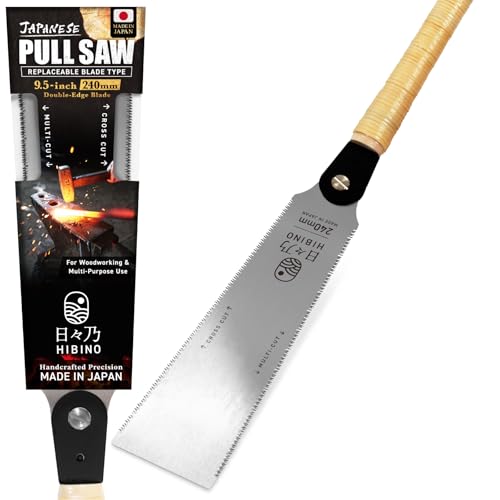 HIBINO Ryoba Scie à tirer japonaise 240 mm | Dents multi-coupe et coupe croisée | Lame légère à double tranchant pour queue d'aronde, tenons et travail du bois | Lame remplaçable | Assemblage simple