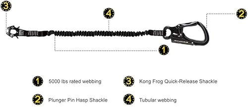Miniatura 4 de Fusion Tactical ProGlide - Cordón elástico de 4 pies con grillete de rana Kong, 23 kN, negro, 48 pulgadas