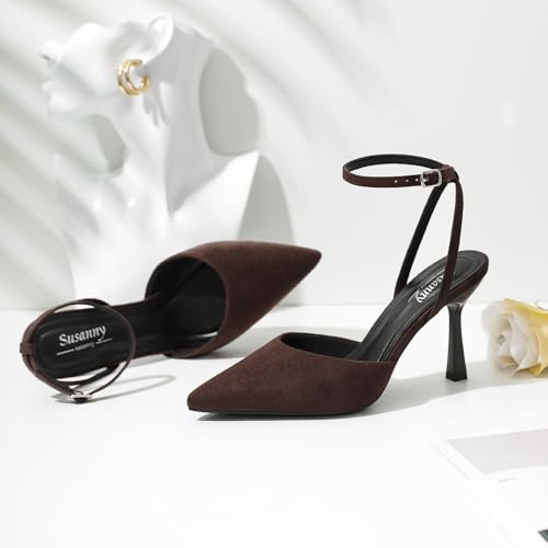 Image of Susanny Heels for Women Stiletto Closed Pointed Toe Backless Dress Shoes High Heels Sexy Kitten Pumps Wedding Guest Party Dance Prom Dressy Comfort Shoes