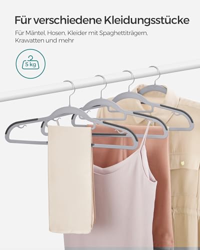 SONGMICS Kleiderbügel 30er Set, Bügel aus Kunststoff, rutschfest, platzsparend, Dicke 0,5 cm, 42 cm lang, um 360° drehbarer Haken in Silber, hellgrau-dunkelgrau CRP20G30