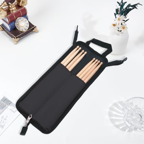 Image of GORGECRAFT Drumstick Bag with Crossbody Shoulder Strap 46x20cm Drum Stick Hanging Bag Black Portable Handbag Holder Case with Hooks and Handle for Percussion Drumstick Mallets Brushes Storage