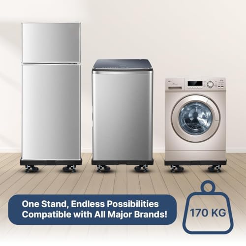 Image of JD Fresh Adjustable Washing Machine Stand with Wheels /Metal Trolley for All Semi,Front or Top Load Washing Machine,Refrigerator & Dishwasher /Anti-Vibration Grips&360 Rotating Wheels (170 kg Capacity)