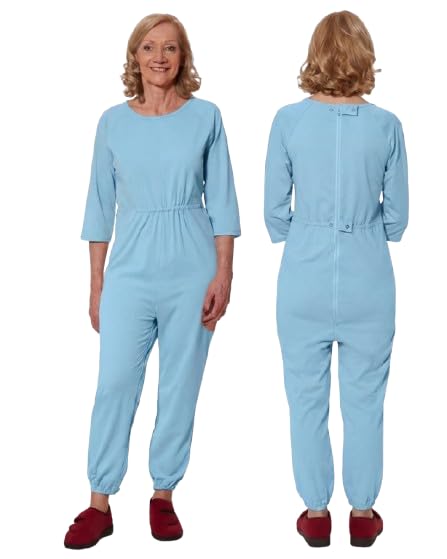 Ovidis Dementia Clothes – Alzheimer Anti-Strip Jumpsuit for Women – Dementia Products for Elderly with Back Zipper and Incontinence Protection – Alzheimers Products for Elderly – Carrie Blue