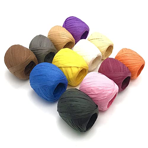 12 Rolls Raffia Ribbon,787 Feet Raffia Twine String For Christmas Valentine's Day Party Gifts Wrapping Florist Bouquets Diy Craft Decoration Weaving,12 Colors #TOP5