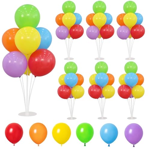 Image of 6 Balloon Stand Kit for Table Centerpieces with Balloon and Base Rainbow Balloons Holder Birthday Retirement Graduation Wedding Gender Reveal Party Baby Shower Decorations