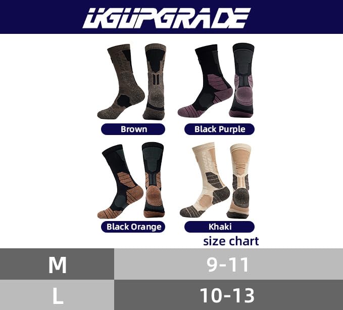 UGUPGRADE Moisture-Wicking Mid-Calf Socks for Skiing, Hiking, Basketball - Ankle Support, Breathable, Anti-Slip, 3-Pack (US, Alpha, Large, Regular, Regular, Black orange)