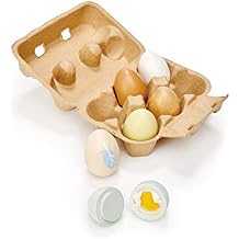 Tender Leaf Toys - Wooden Eggs - 6 Pieces Pretend Food Play Solid-Wood Eggs with Carton Box, Realistic Easter Egg Toy - Shopping Game Accessories for Children - Age 3+