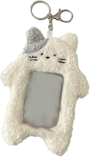 White Cartoon Plush Photocard Holder with Keychain Pendant Kawaii Cat Cute Card Sleeve Student Photocard Holder Photocard Keychain Card Cases Card and ID Cases，Identification Badges and Supplies