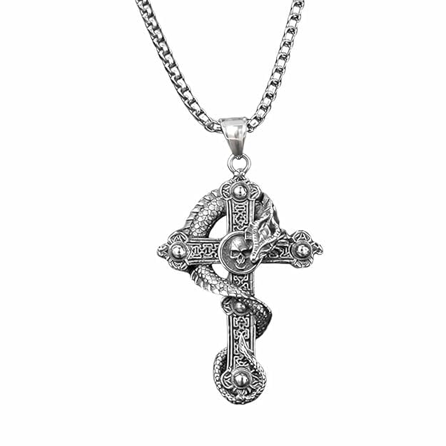 Snake Cross Pendant for Men | Gothic Punk Religious Cross Necklaces Stainless Steel Christian Jewelry locket for men | Necklace for Boy Stainless Steel neck chain Mens | fashion Long Stylish Neck chains Hip hop