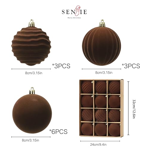 Image of 3.15In Brown Velvet Christmas Ornaments Set,12Pcs Flocked Ornaments Balls