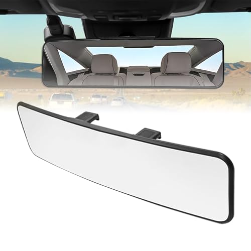 Image of Car Rear View Mirror Interior Mirror Wide Angle Panorama Safety Mirror Interior Mirror Large Vision Mirror 1Pcs (Black-1)
