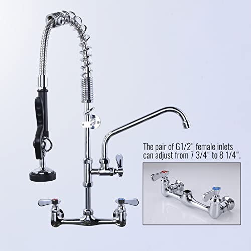 Aleasha 25 Inches Commercial Faucet With Sprayer, Commercial Sink Faucet With 8 Inches Adjustable Center, Commercial Wall Mount Faucet With 9.6 Inches Swivel Spout For Restaurant Industrial #TOP3