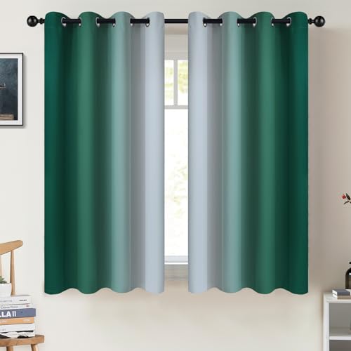 COSVIYA Curtains & Drapes Grommet Ombre Dark Green Curtains W52 x L54 Inch
