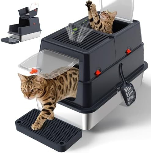 Stainless Steel Litter Box with Lid, Enclosed Metal Litter Box, E...